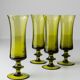 4 green Murano glass drinking glasses - mid-century Italian stemware, olive - 1970s retro cocktail set