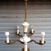 Rare chandelier with 5 lights in bronze and lacquered brass - Circa 1940 - in working condition.