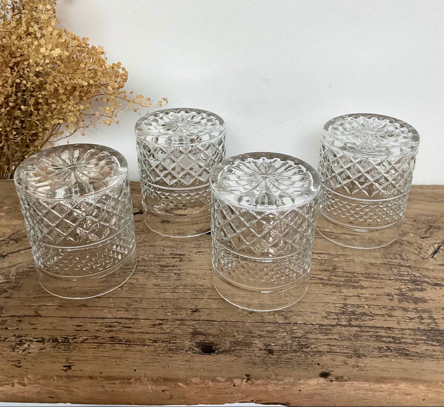 4 vintage whiskey glasses