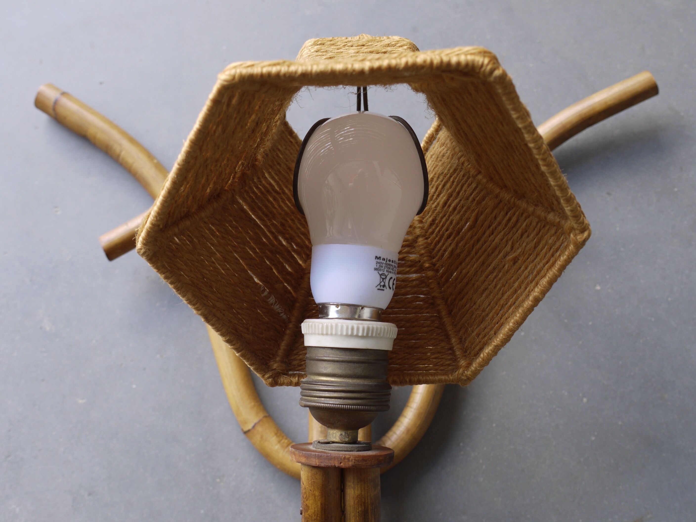 Lampe murale en bambou bohème Français, années 1950