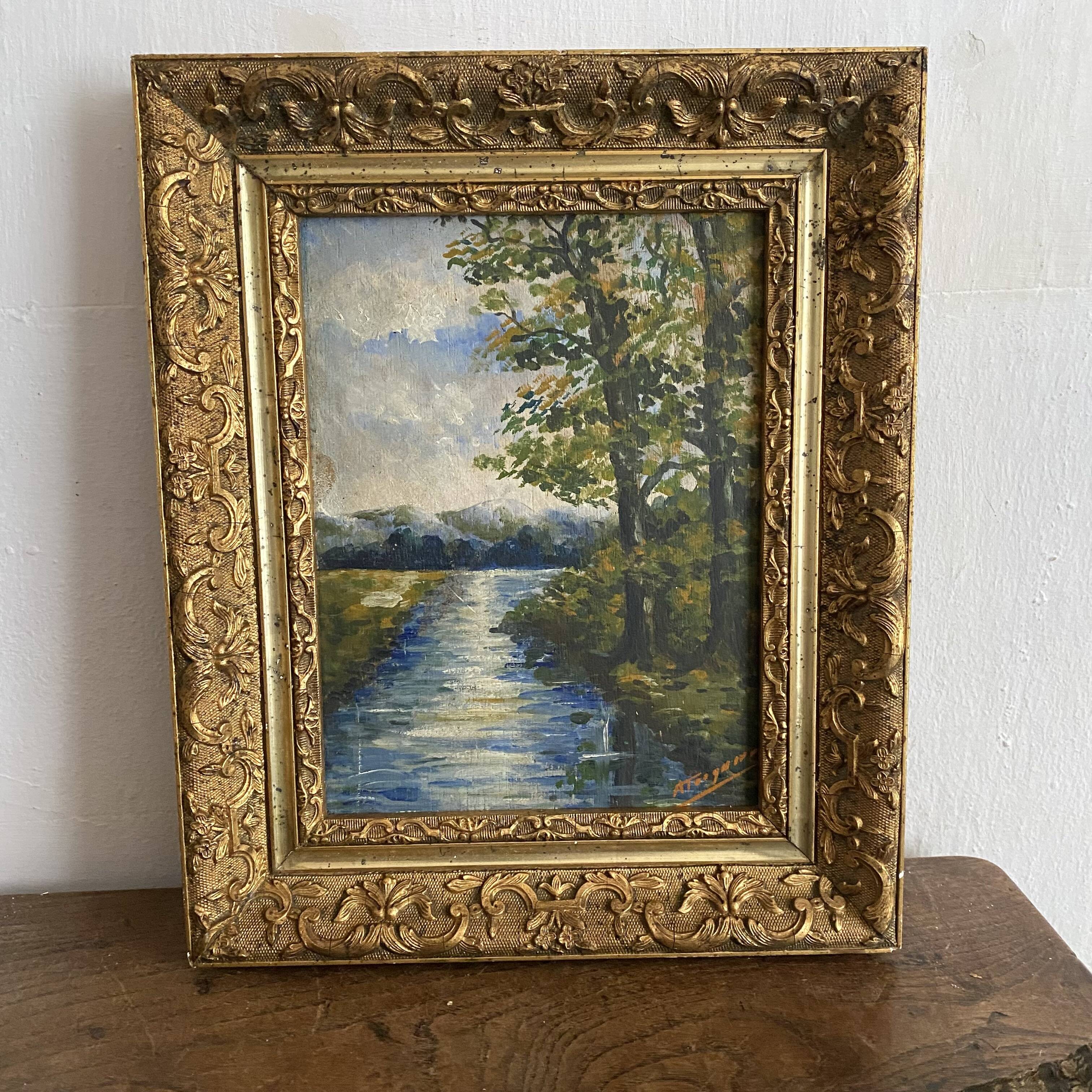 Framed old painting landscape 34X28 cm
