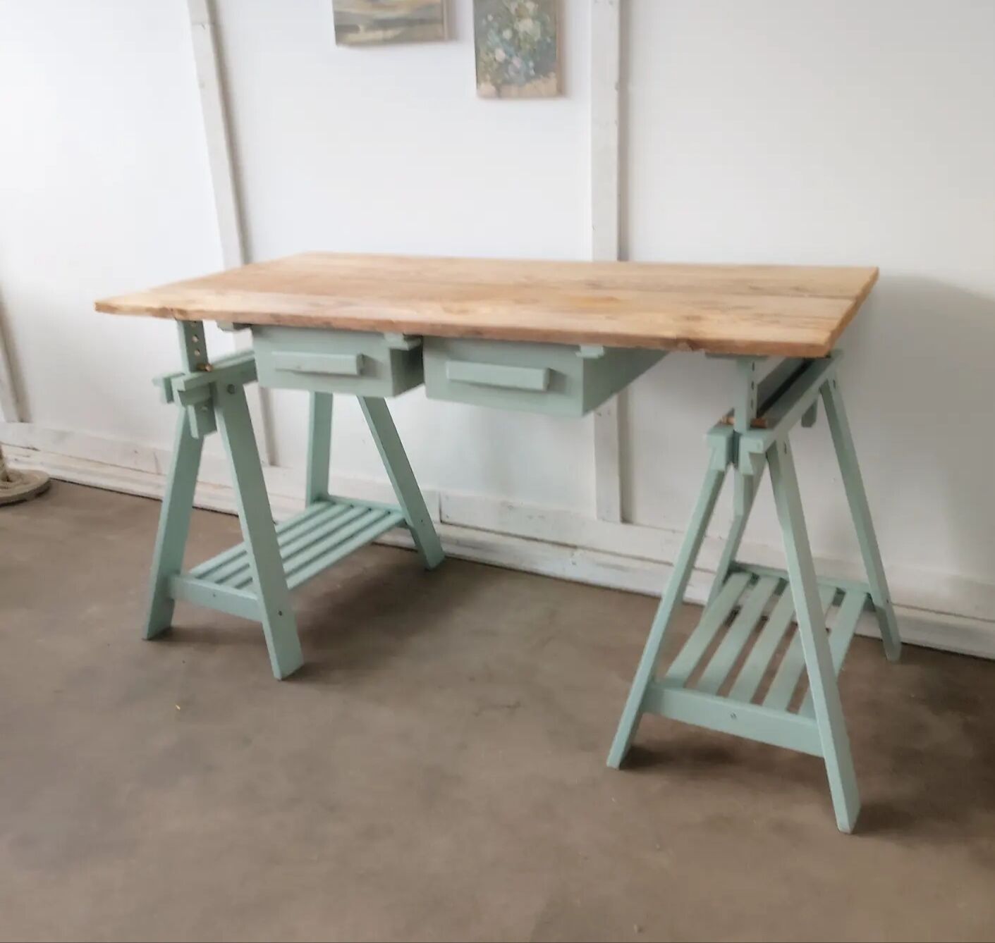 workshop office on adjustable trestles