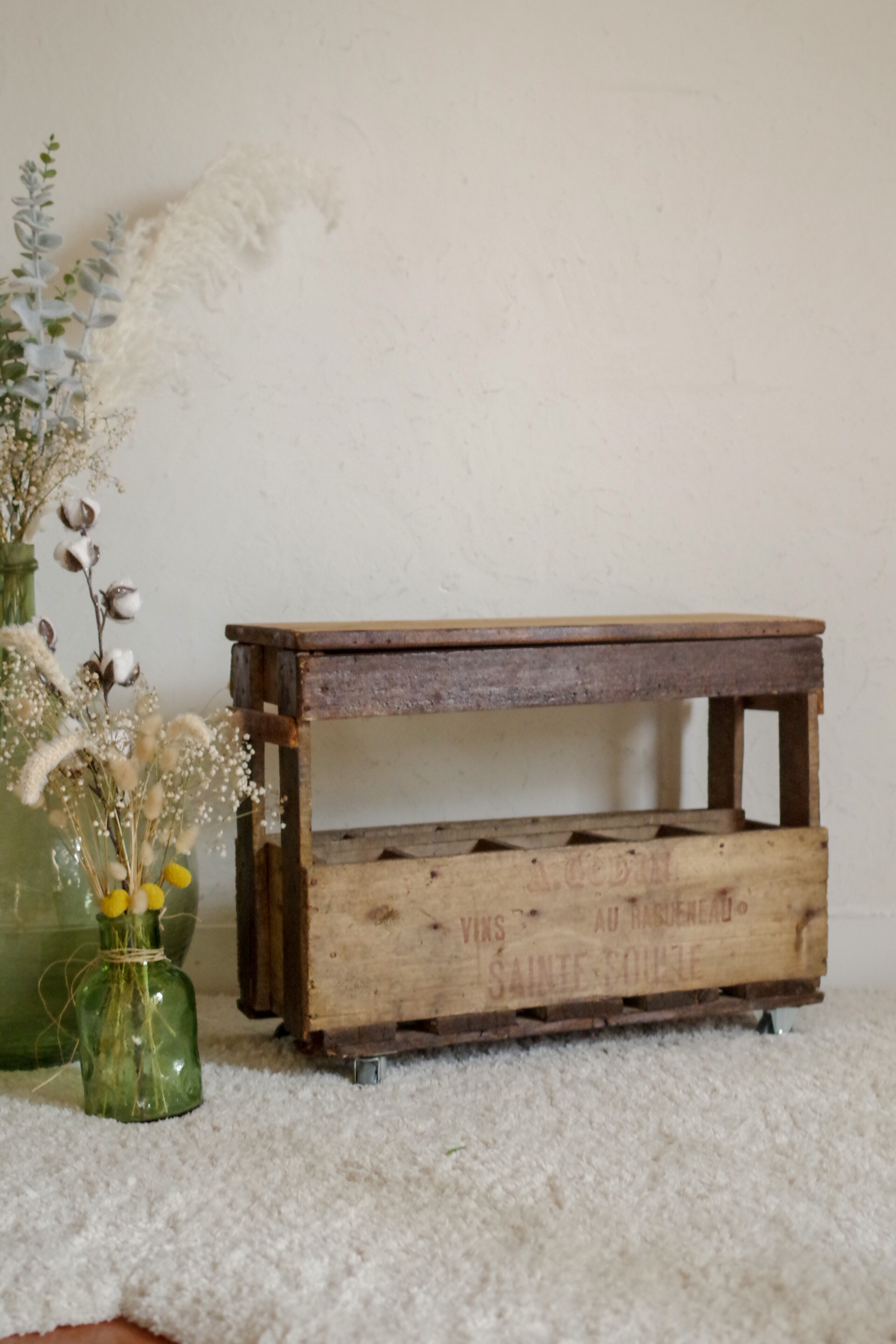 Door wooden bottles - wooden lockers on wheels