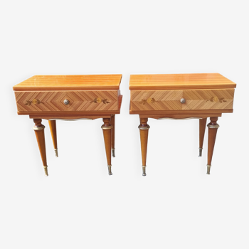 Pair of nightstands, vintage, 50s/60s, marquetry