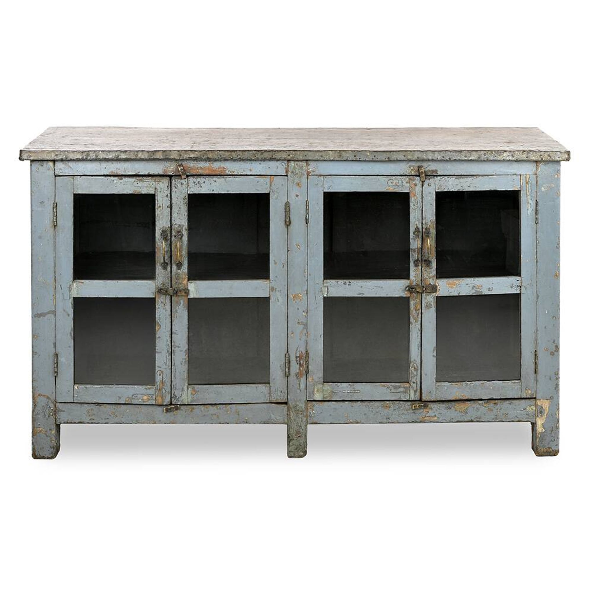 Glazed sideboard in patinated solid wood