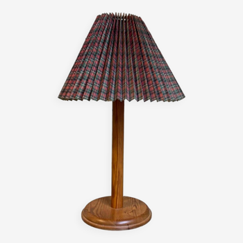 Lampe de table en pin et abat jour motif tartan, ikea, 1980