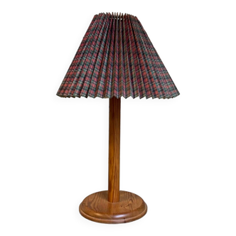 Lampe de table en pin et abat jour motif tartan, ikea, 1980