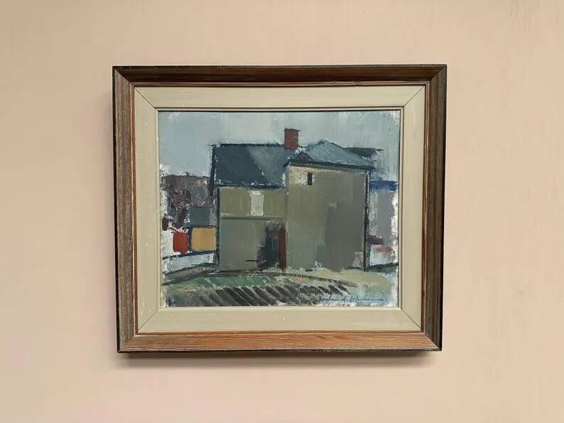 Original Swedish Oil on Canvas – “Sage House” by Gustav‑Adolf Johansson – Signed – Vintage & Framed