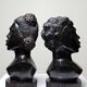 Couple of Malagasy busts in dark exotic wood, carved, craftsmanship from the 1940s to 1970s.