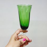 6 Champagne Flutes in Twisted Blown Glass 2 Colors Green and Amber