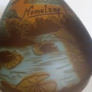 Homelamp "champignon" Polychrome glass, lake-themed decoration, dragonfly