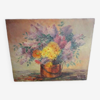 Old oil painting on canvas - bouquet of flowers