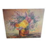 Tableau ancien huile sur toile - bouquet de fleurs