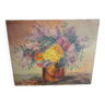 Tableau ancien huile sur toile - bouquet de fleurs