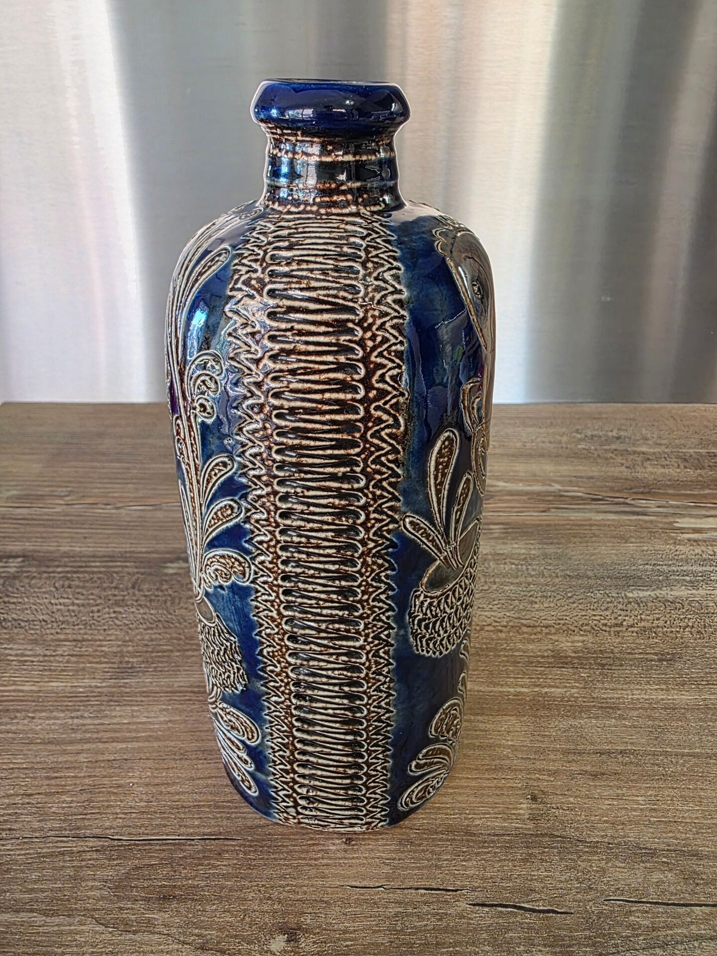 Cobalt blue vintage salt-glazed stoneware soliflore vase West Germany