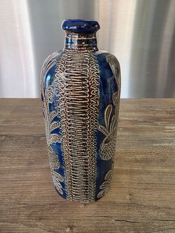 Bouteille soliflore en grès au sel West Germany – Bleu cobalt vintage