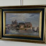 oil on panel "view of Paris from the Seine" circa 1860