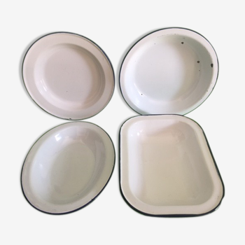 Set of 4 dishes tole enamelled white