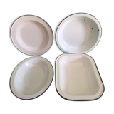 Set de 4 plats tole émaillée blanc