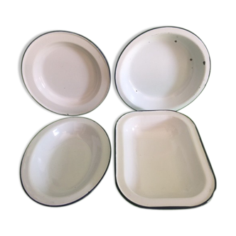 Set de 4 plats tole émaillée blanc