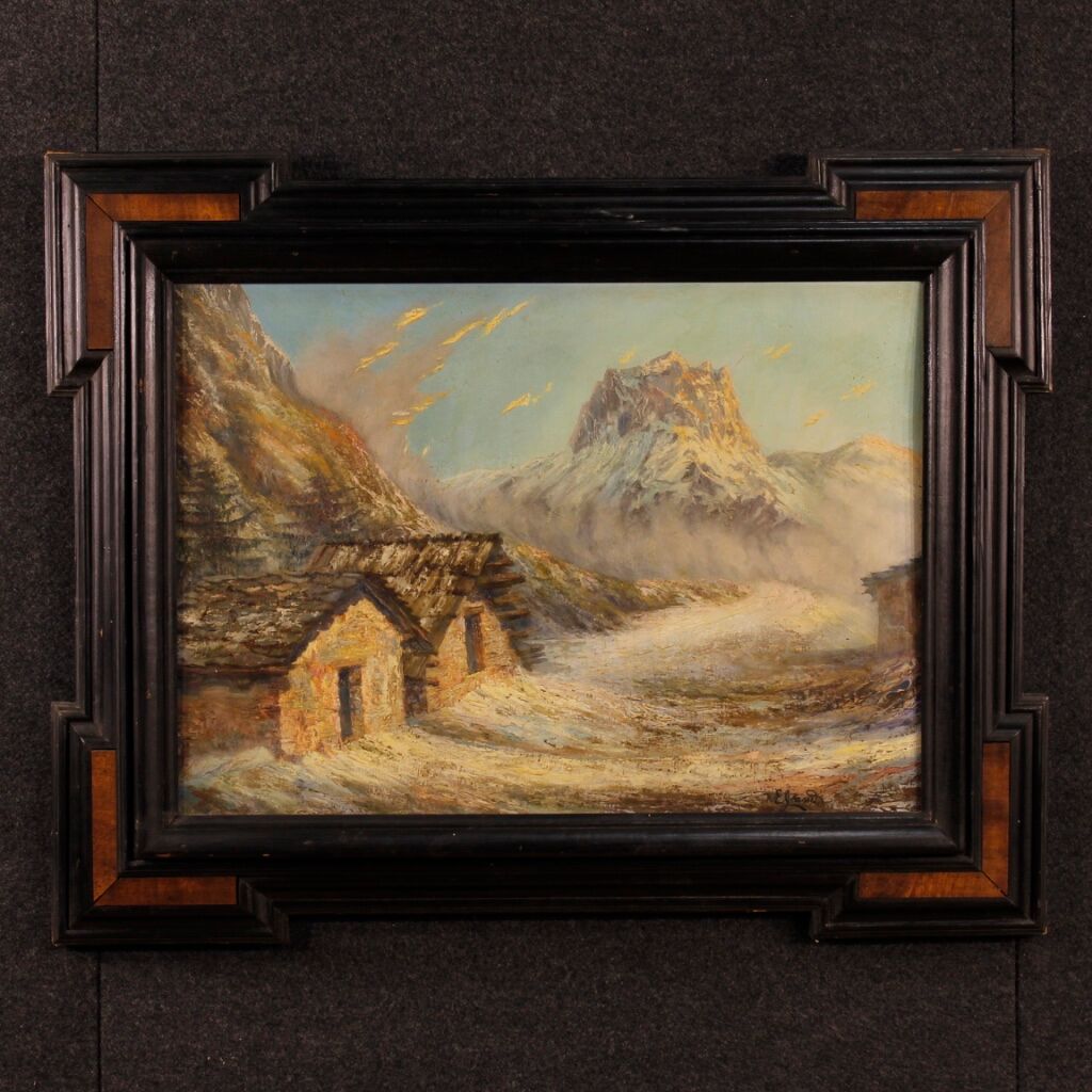 French mountain landscape signed painting