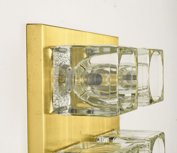Peill & Putzler plafonnier en laiton lampe verre glaçons, années 1970