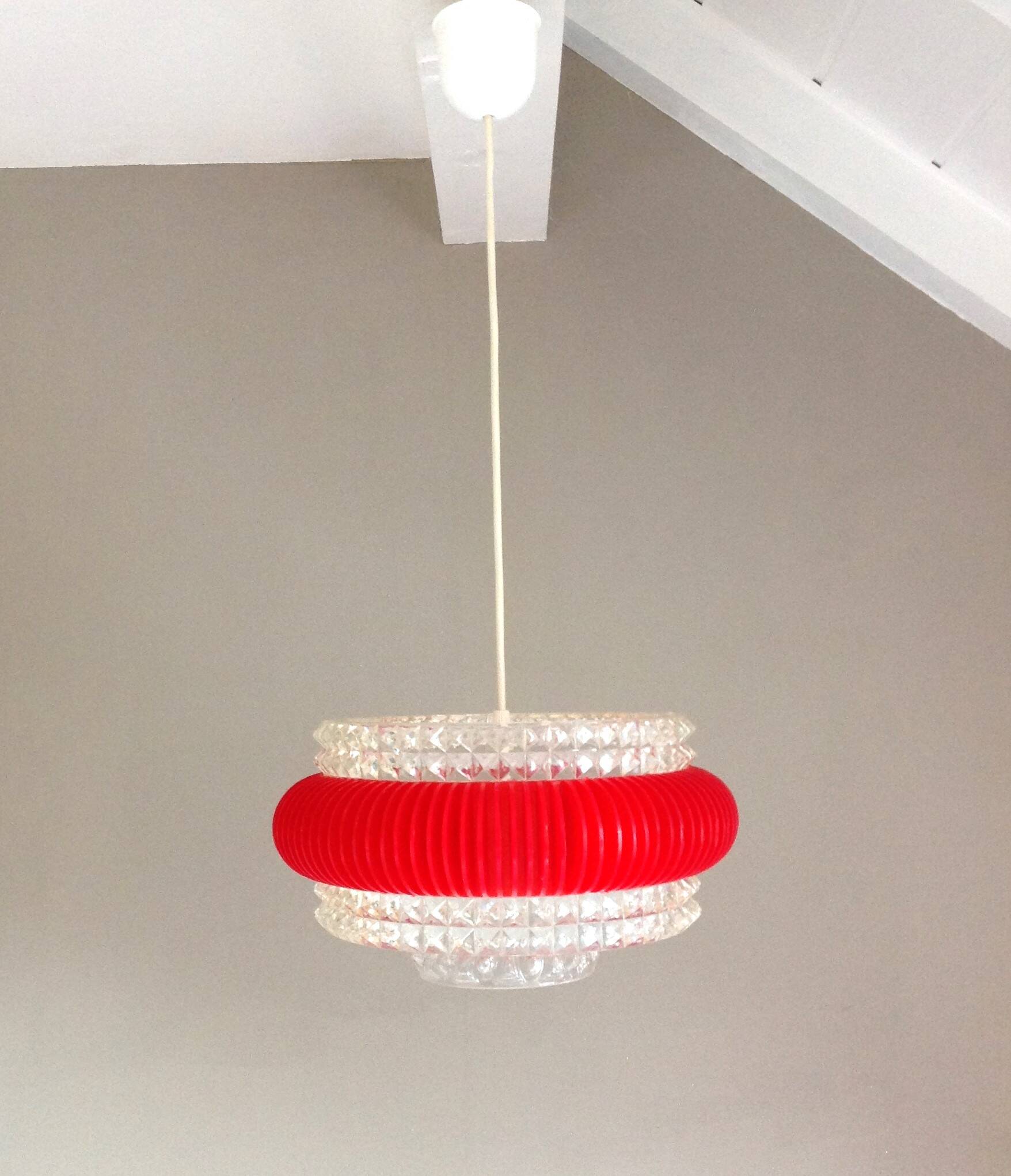 Suspension in glass and plexiglass with diamond points / vintage 60s-70s