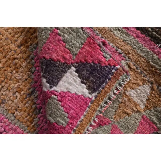 Vintage Turkish Hand-Knotted Wool Cotton Pink Runner Rug 90x298