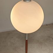 Modernist floor lamp in teak, chrome metal, opaline, Czechoslovakia 60s
