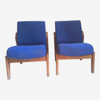 Pair of solid teak armchairs 50s