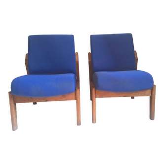 Pair of solid teak armchairs 50s