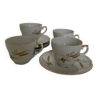 Set of 4 Coffee Cups with Their Saucers from Bavaria