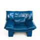 Vintage blue leather armchair and pouf by Nicoletti Salotti - Italy 80s