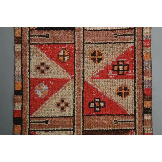 1970s Vintage Turkish Handmade Wool & Cotton Orange Runner Rug 82x340
