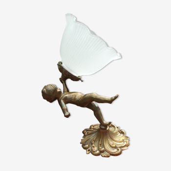 Bronze wall lamp brass putti tulip glass