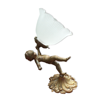 Bronze wall lamp brass putti tulip glass