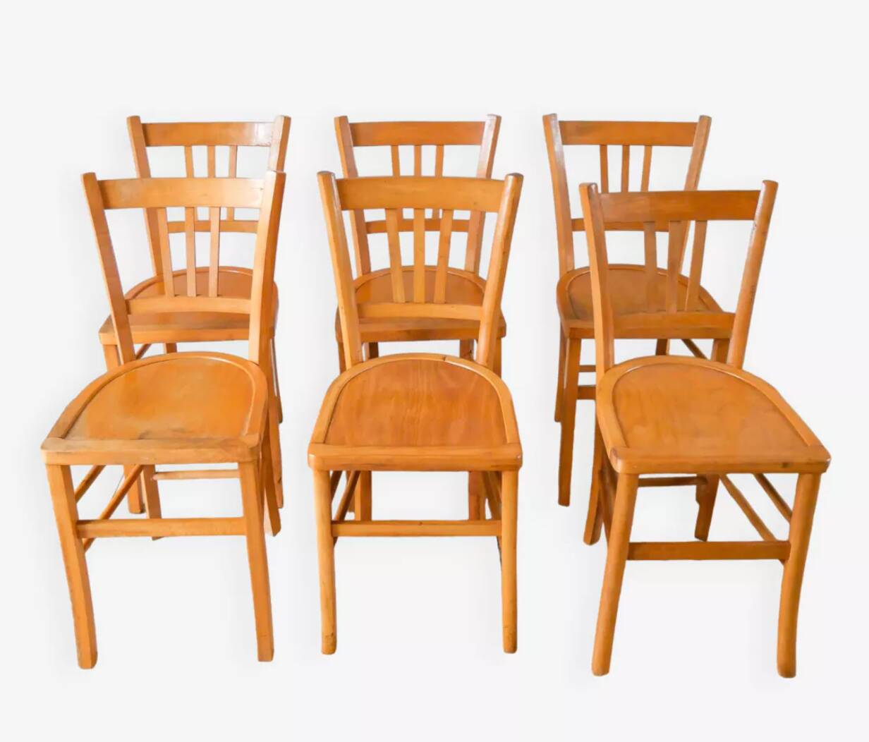 Set of 6 luterma blond wood bistro chairs 1950