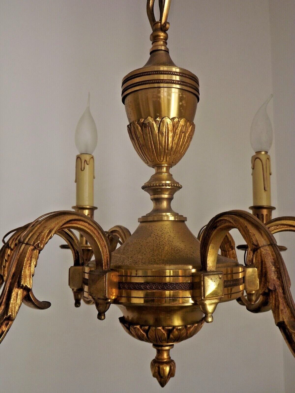 French art nouveau bronze empire style 6 lights chandelier