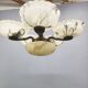 1940s Czech Art Deco Brass Opaline Glass Chandelier
