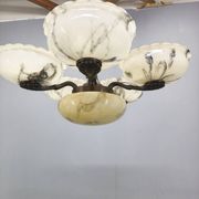 1940s Czech Art Deco Brass Opaline Glass Chandelier
