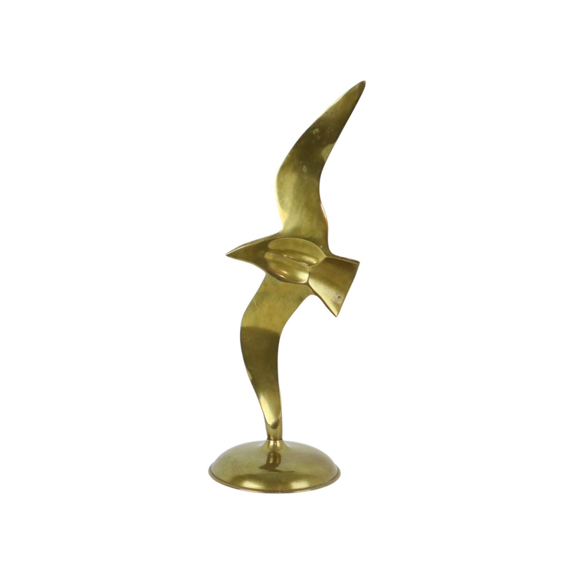 Statue d’oiseau de mouette en laiton, sculpture en cuivre, conception du milieu du siècle