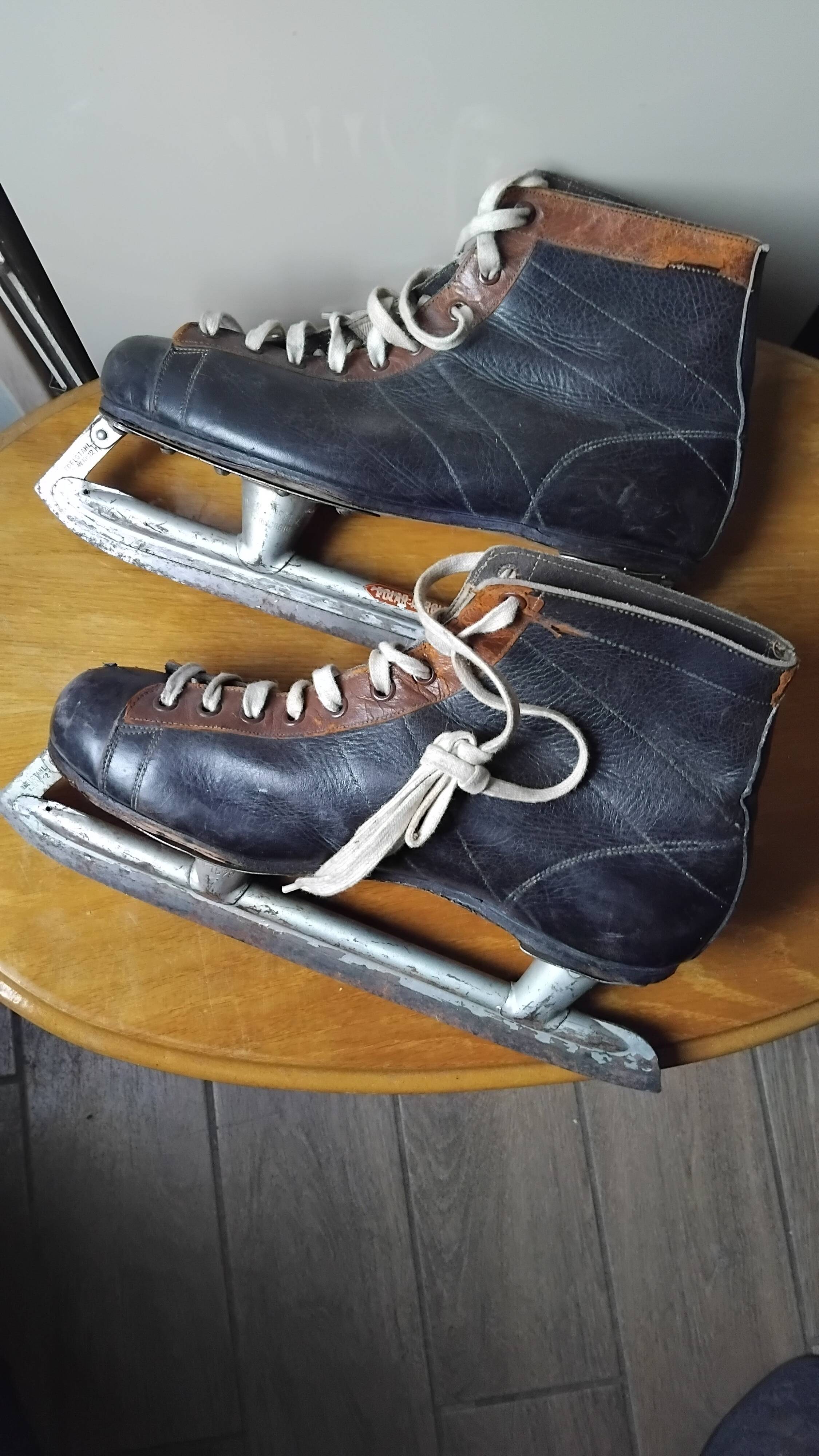 Two-tone leather ice skates from the 1960s.