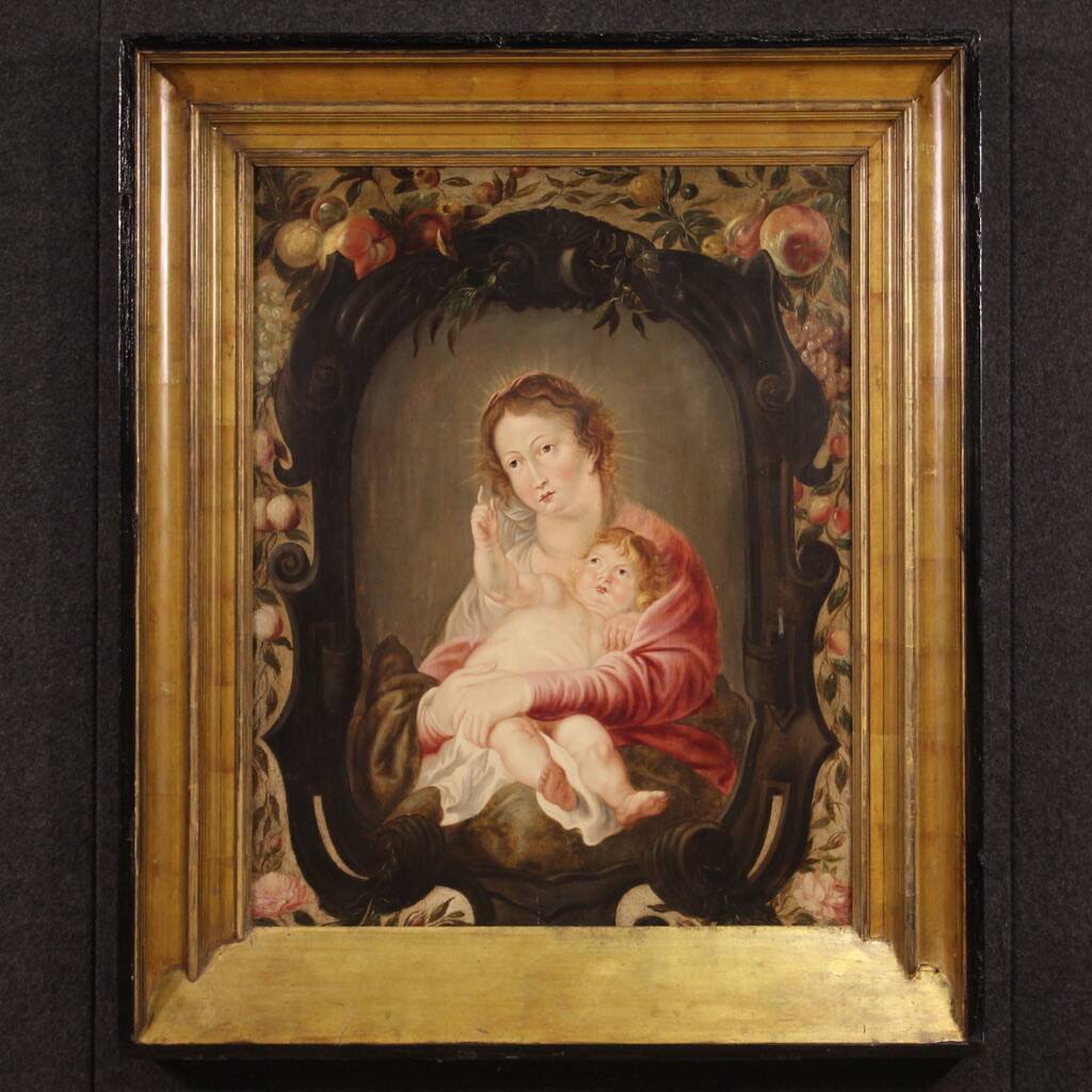 17th century Flemish oil on panel painting, Madonna and Child