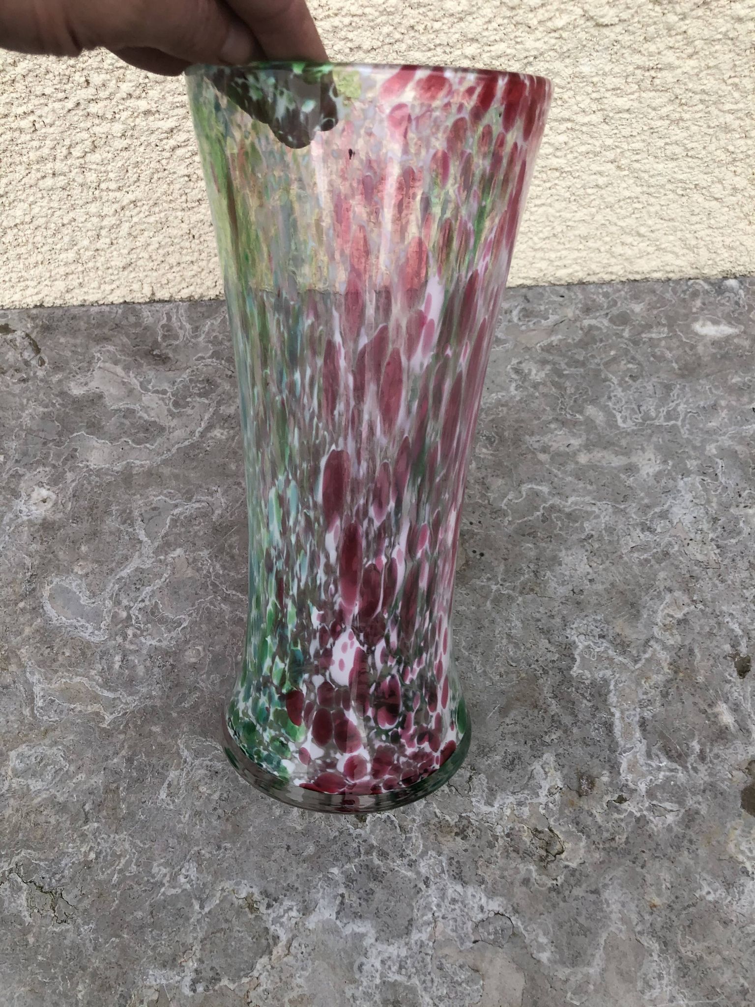 Large glass vase manufactured in Clichy around 1920 . Blown with cane