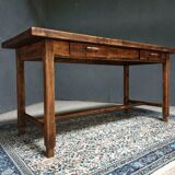 Old pine dining table with drawers
