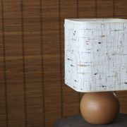 Lamp "ball" in blond wood, fabric lampshade, 70s
