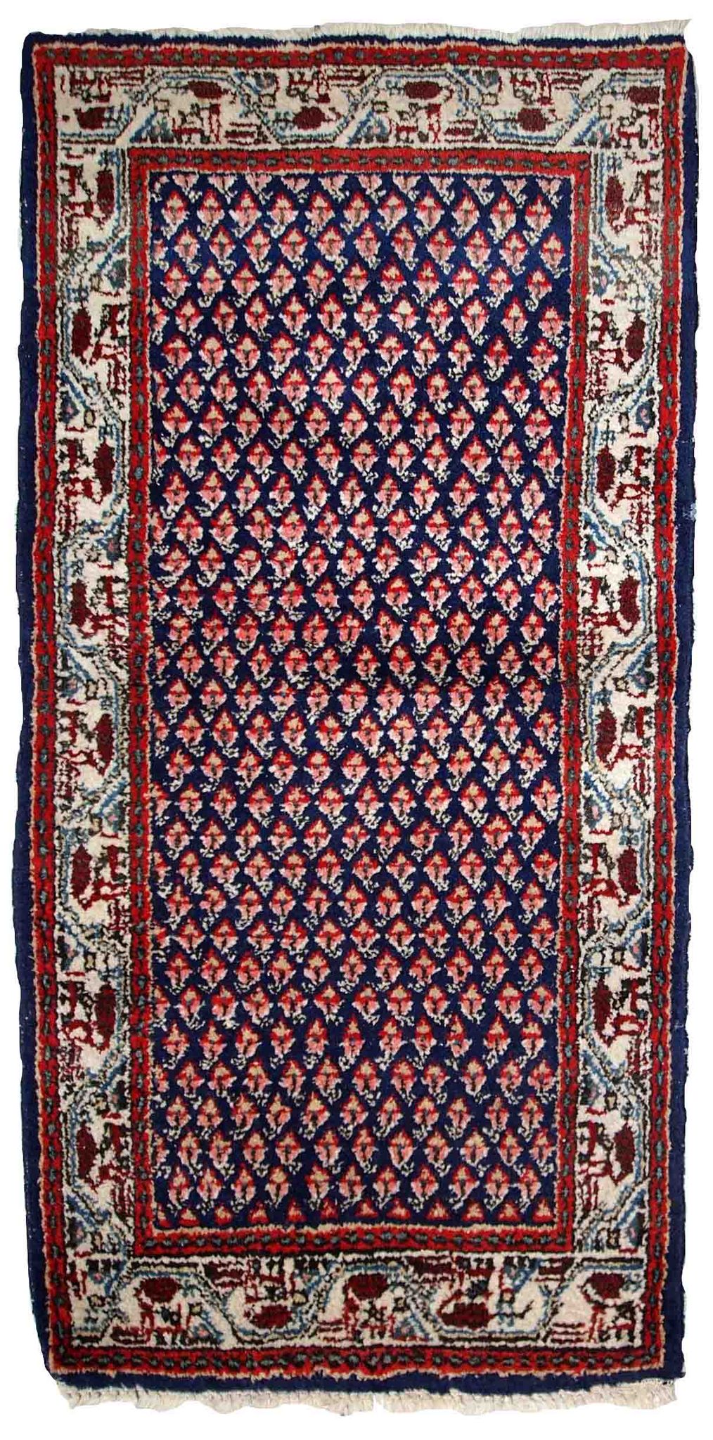 Vintage Indian carpet Seraband handmade 62cm x 124cm 1970s, 1C800