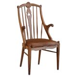 Danish high-back armchair in solid oak with leather cushion, mid-century, 1950s.