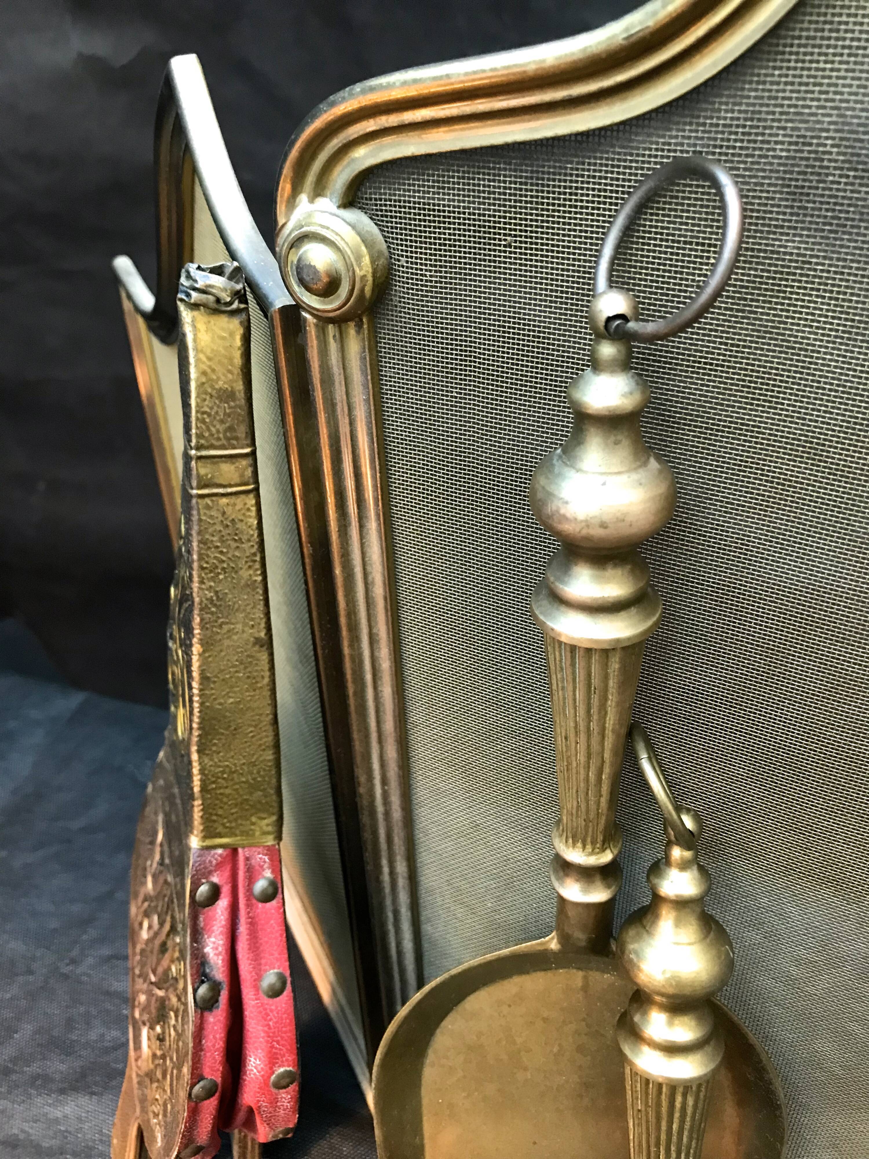 Old fire screen and accessories brass fireplace 1940 spark arrest fireplace firescreen