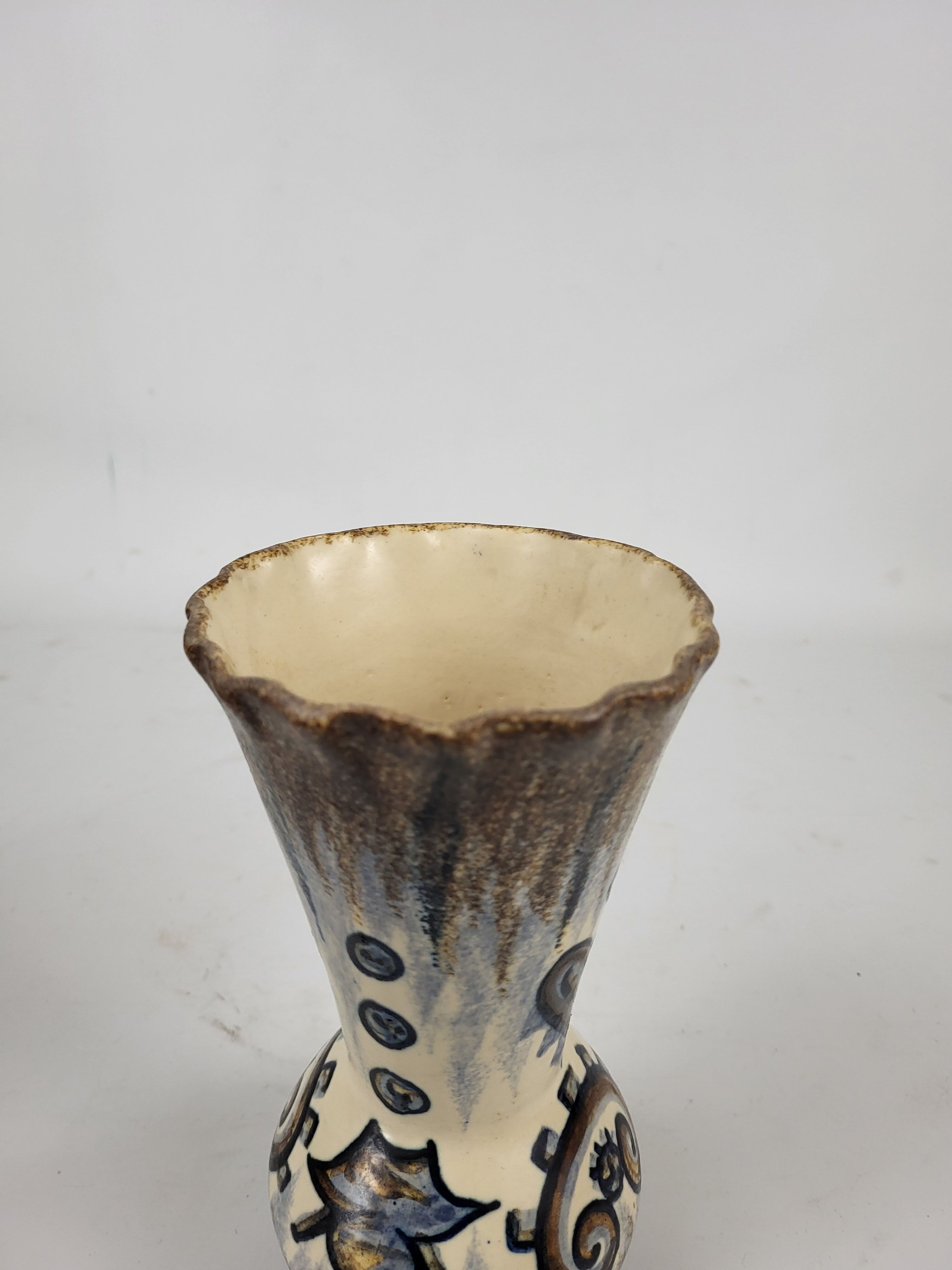 Quimper earthenware vase signed Paul Fouillen